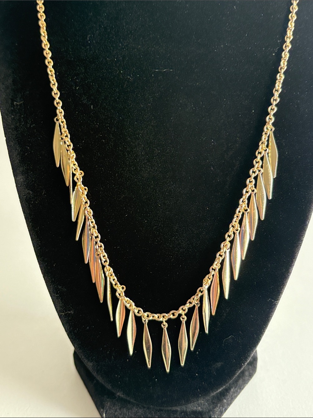 Gold Spike Fringe Necklace Layered Modern Statement Women Jewelry - Picture 3 of 4